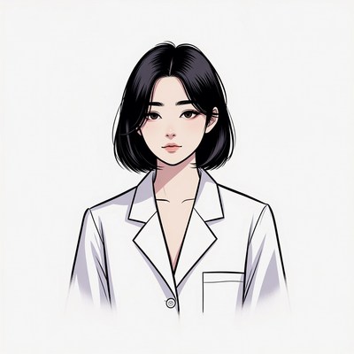 Asian woman in white coat illustration