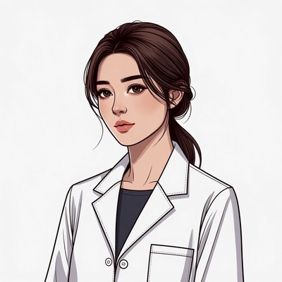 Asian woman in white lab coat