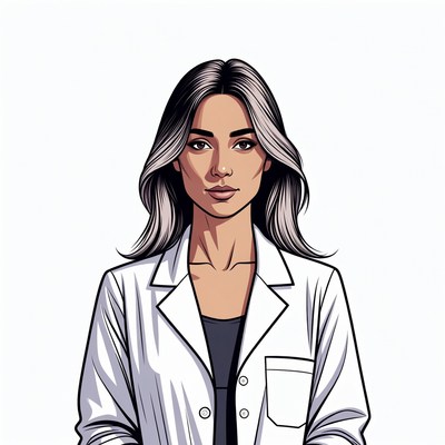 Woman wearing white lab coat