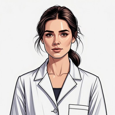 Woman in white lab coat