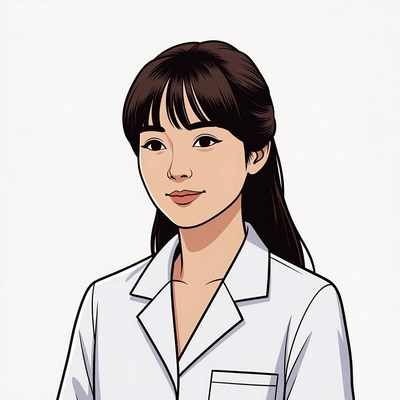 Asian woman in white lab coat