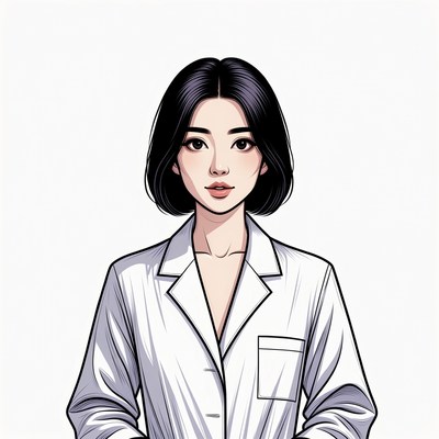 Asian woman in white lab coat