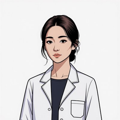 Asian woman in white lab coat