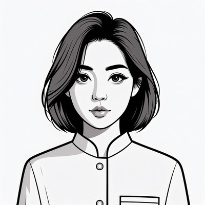 Asian woman in collared shirt illustration