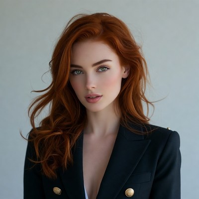 Redhead woman in black blazer
