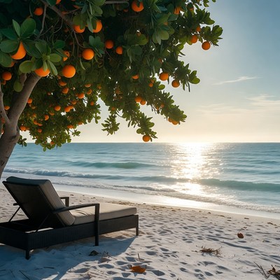 Orange Tree Over Beach Lounge Chair