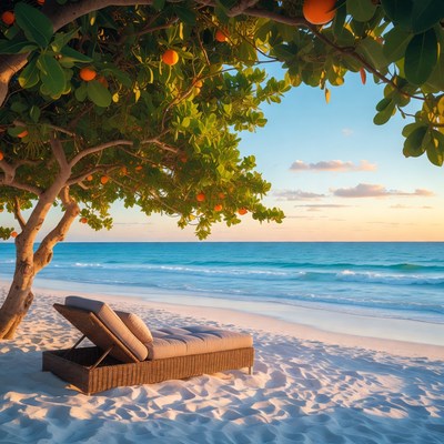 Orange Tree Over Beach Lounger
