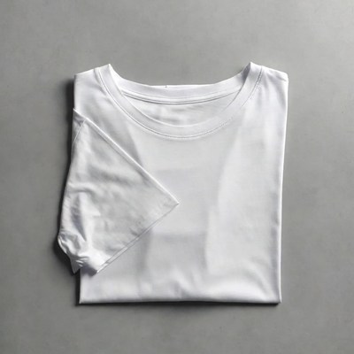 Folded White T-Shirt on Gray Background