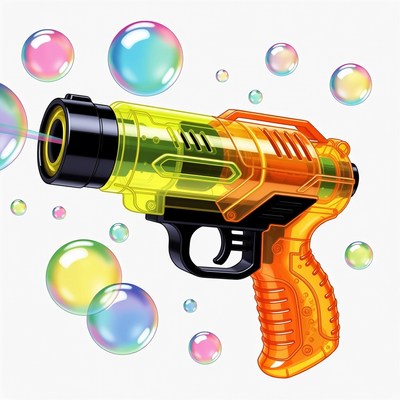 Orange Bubble Gun with Colorful Bubbles