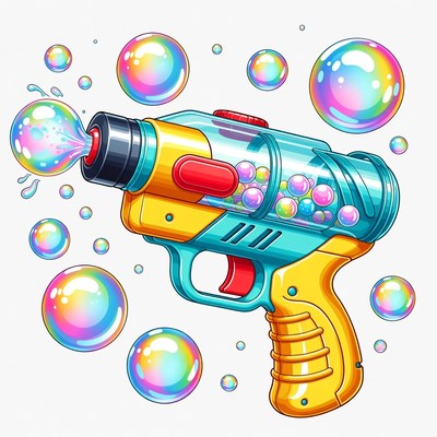 Colorful Bubble Gun with Flying Bubbles
