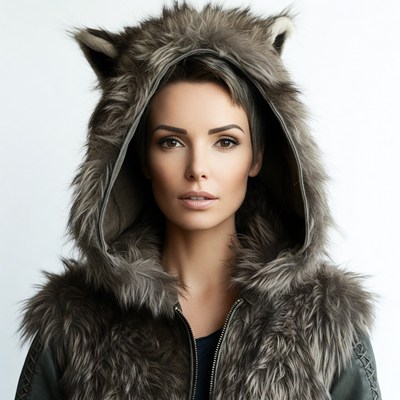 Woman in wolf fur hood
