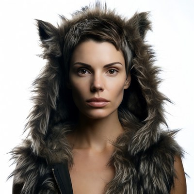 Woman in wolf fur hood