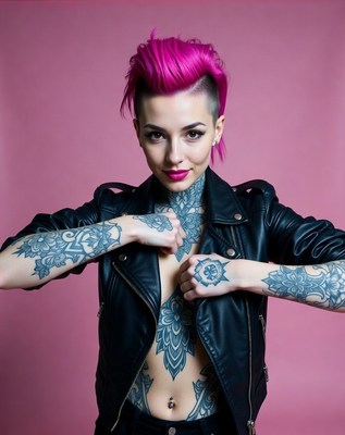 Tattooed woman with pink undercut hairstyle