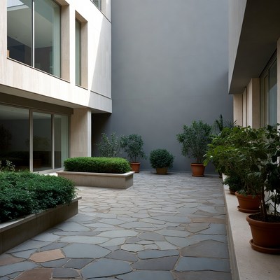 Modern Courtyard with Potted Plants