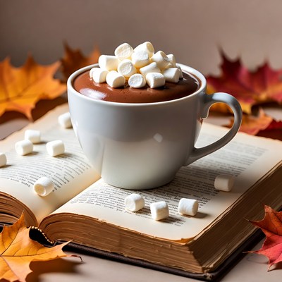 Hot Chocolate with Marshmallows on Book