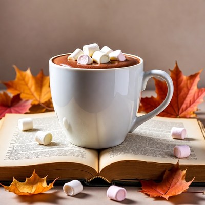 Hot Chocolate with Marshmallows on Open Book