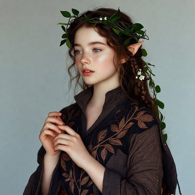 Girl with leafy elf wreath