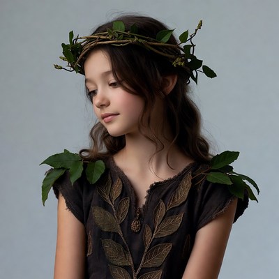 Girl wearing leafy wreath and dress