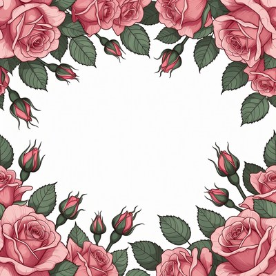 Pink Roses Frame Illustration