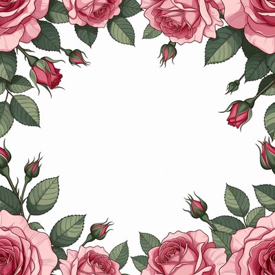 Pink Roses Floral Border