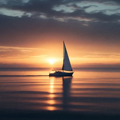 Sailboat at Sunset on Calm Sea
