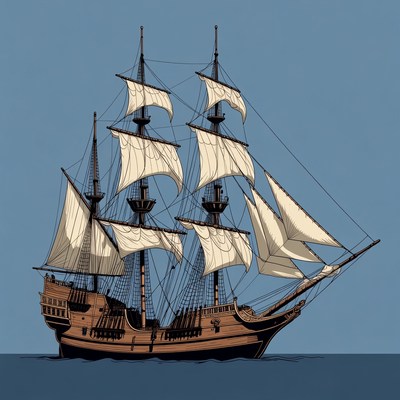 Sailing Ship with Full Sails