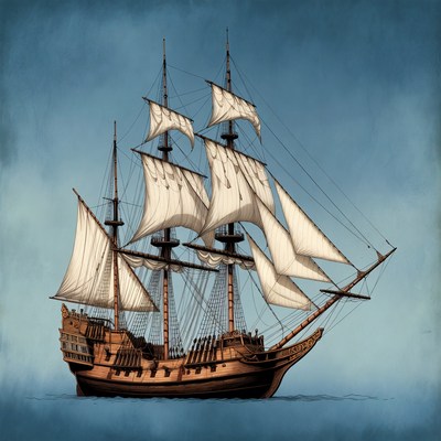 Sailing Ship with Full Sails