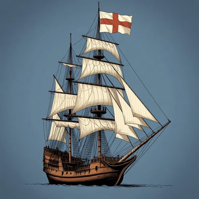 Sailing Ship with English Flag