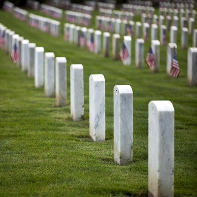 American Flags at White Headstones