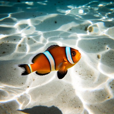 Clownfish Swimming on Sandy Ocean Floor
