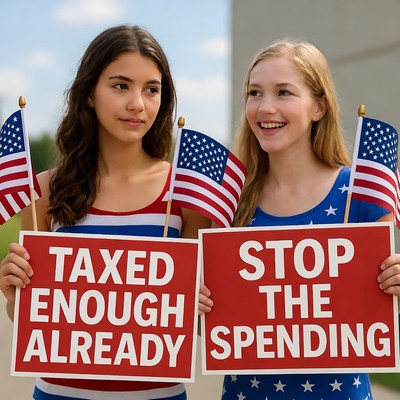 Girls Holding Taxed Enough Already Signs