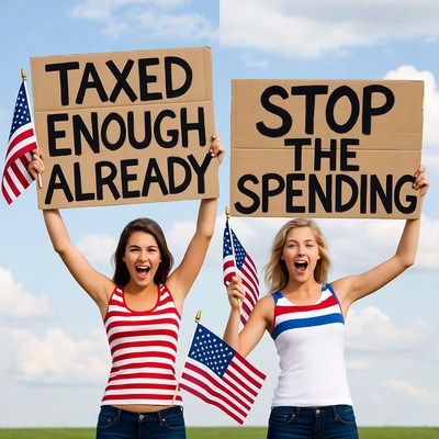 Women Protesting Taxes Spending Flags