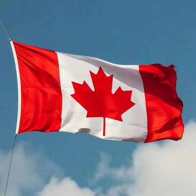 Canadian flag waving in sky