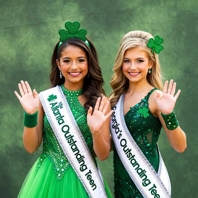 Two Teen Girls in Green Shamrock Dresses