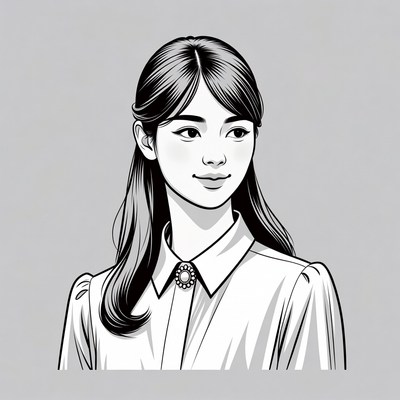 Asian woman in collared blouse illustration