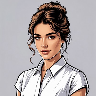 Woman with Brunette Bun Hairstyle