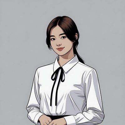 Asian woman in white collared shirt