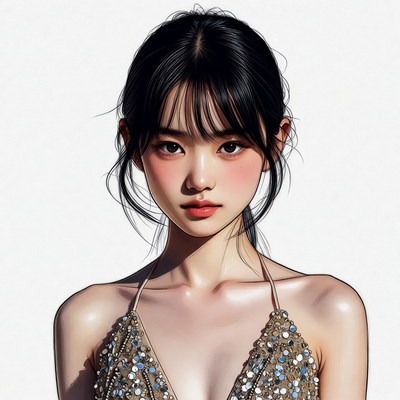 Asian woman in sequin bikini top