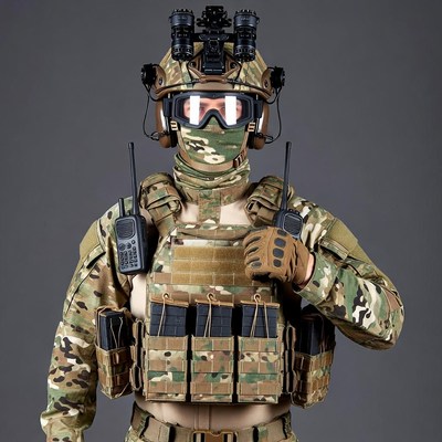 Soldier in Camouflage Tactical Gear