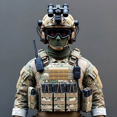 Soldier in tactical gear with night vision