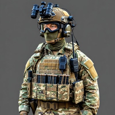 Soldier in tactical gear with night vision