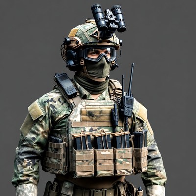 Soldier in tactical gear with night vision