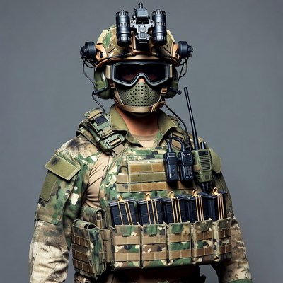 Soldier in tactical gear with night vision