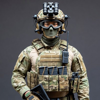 Soldier in tactical gear with rifle