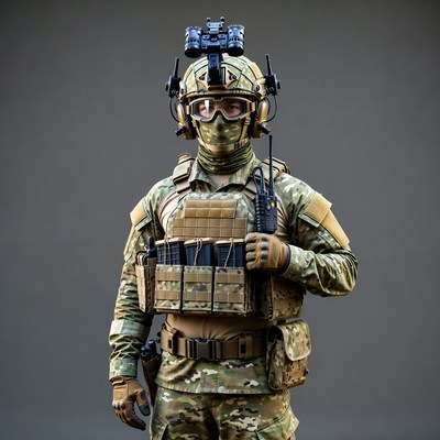 Soldier in tactical gear with night vision