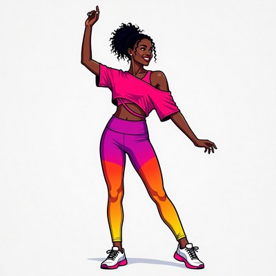 African-American woman dancing in pink workout clothes