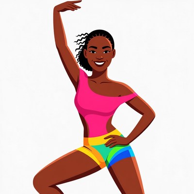 African-American woman dancing in colorful outfit