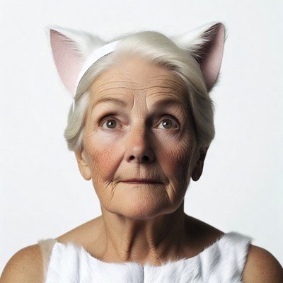 Elderly woman wearing cat ears