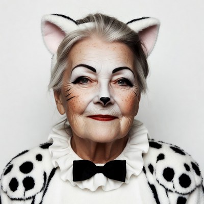 Elderly woman in cat costume