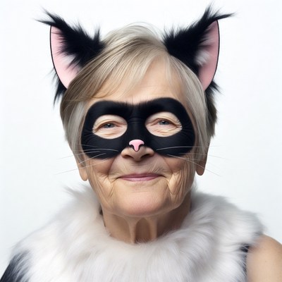 Elderly woman in cat costume